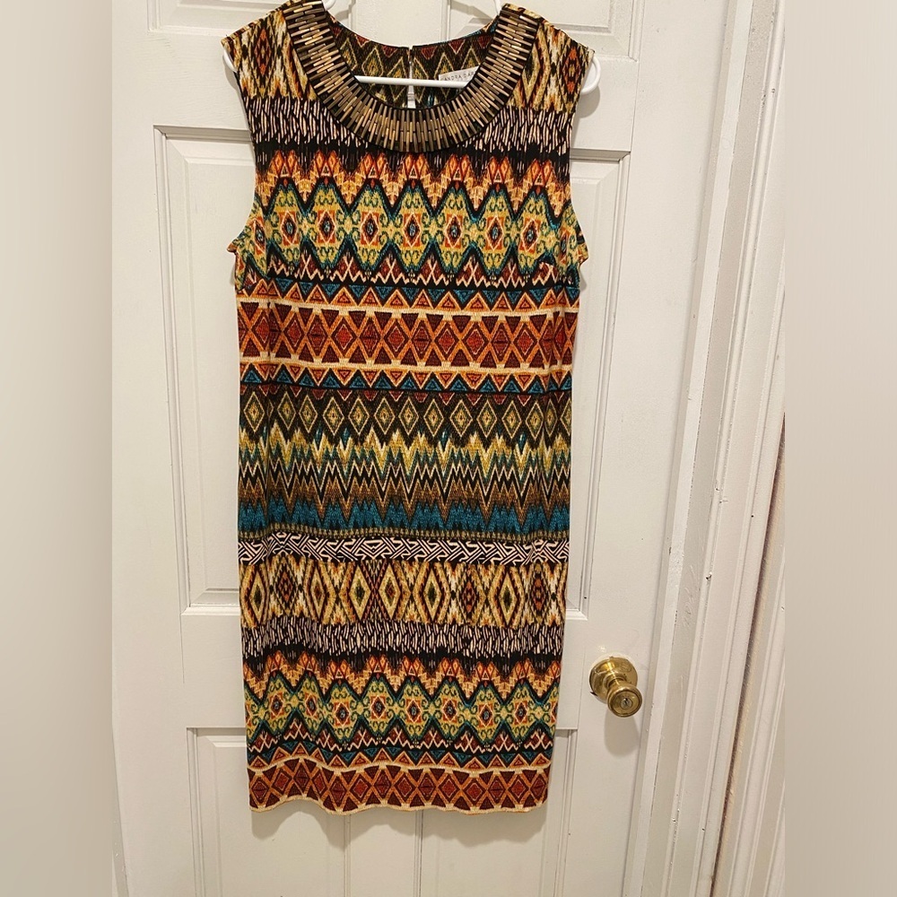 Sandra Darren Brown and Blue Sheath Midi Dress